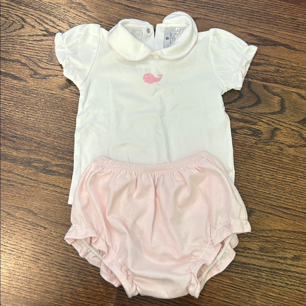 White and Pink Baby Outfit with Whale Embroidery